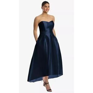 2799 NWT Alfred Snug D699S Strapless Satin High Low Dress with Pockets